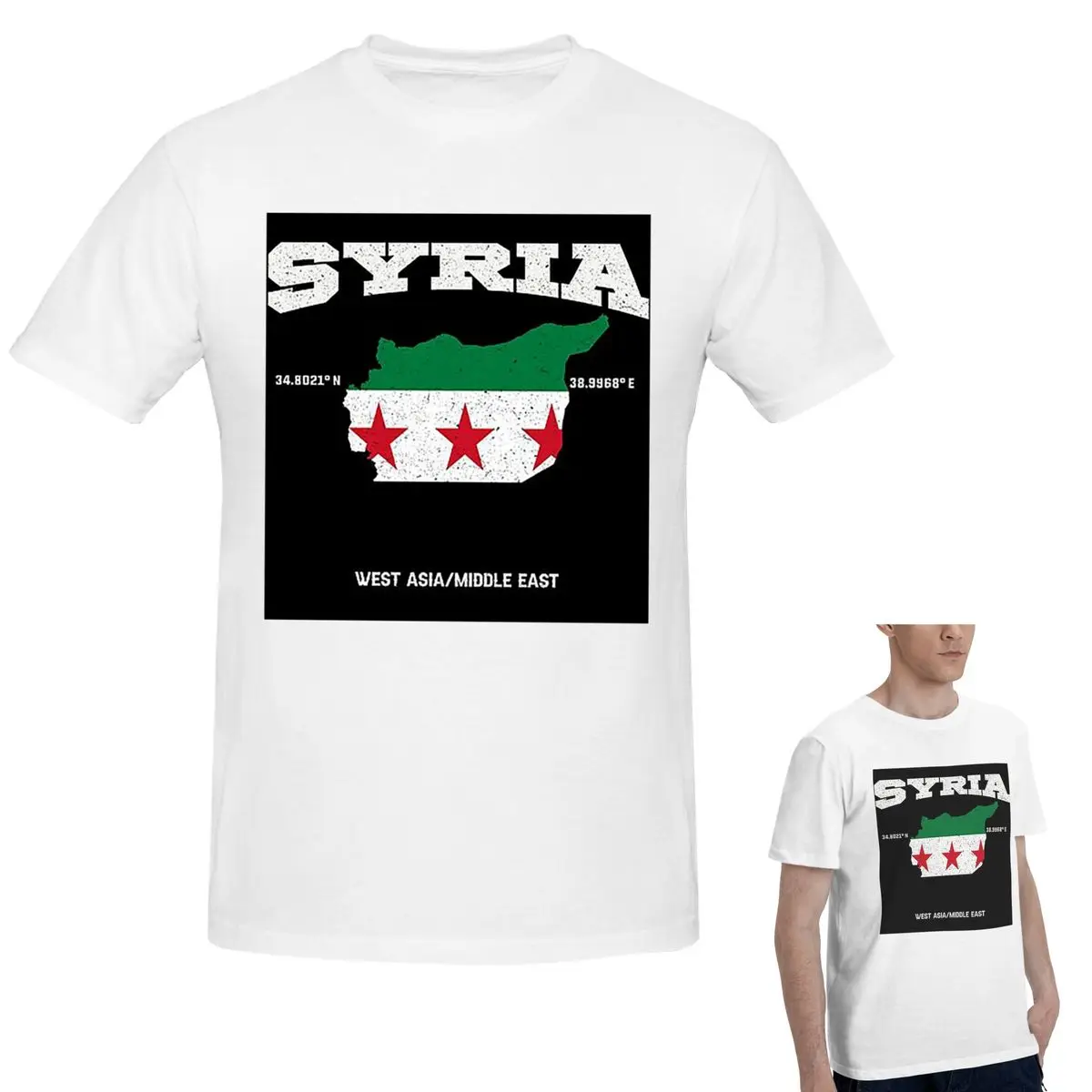 

Syrian Flag Map, Syria Coordinates, Syria Localisation T-Shirt Men's Funny Oversized T Shirt Men Round Neck Shirts Tops S-6XL
