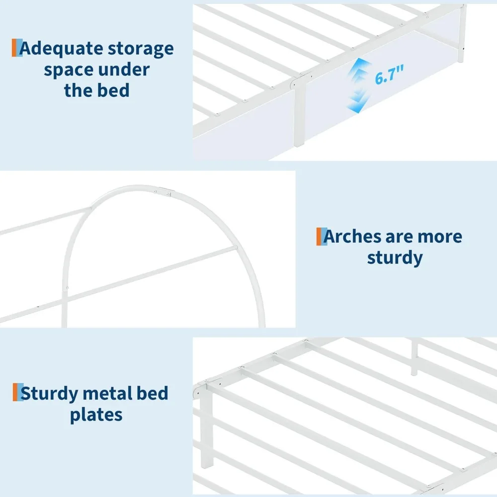 إطار سرير بمظلة مزدوجة من IDEALHOUSE مع لوح رأسي منجد، وإطار سرير بمنصة معدنية مع دعامة شرائح قوية وسروال سفلي #6