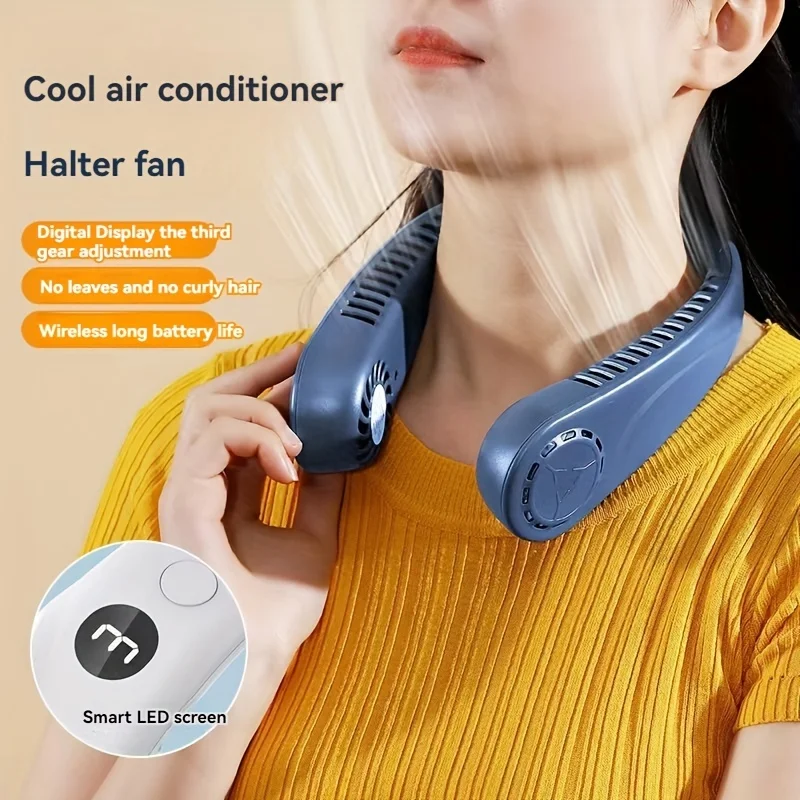 Neck Hanging Fan With No Blades Five Speed Digital Display USB Charging Soft Silicone Adjustable Outdoor Leisure