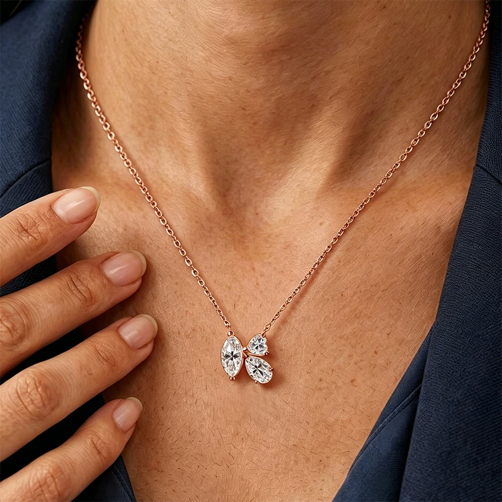 

3-Stone Marquise Pear & Heart Moissanite Diamond Pendant Necklace for Women 925 Sterling Silver Wedding Jewelry GRA Certified