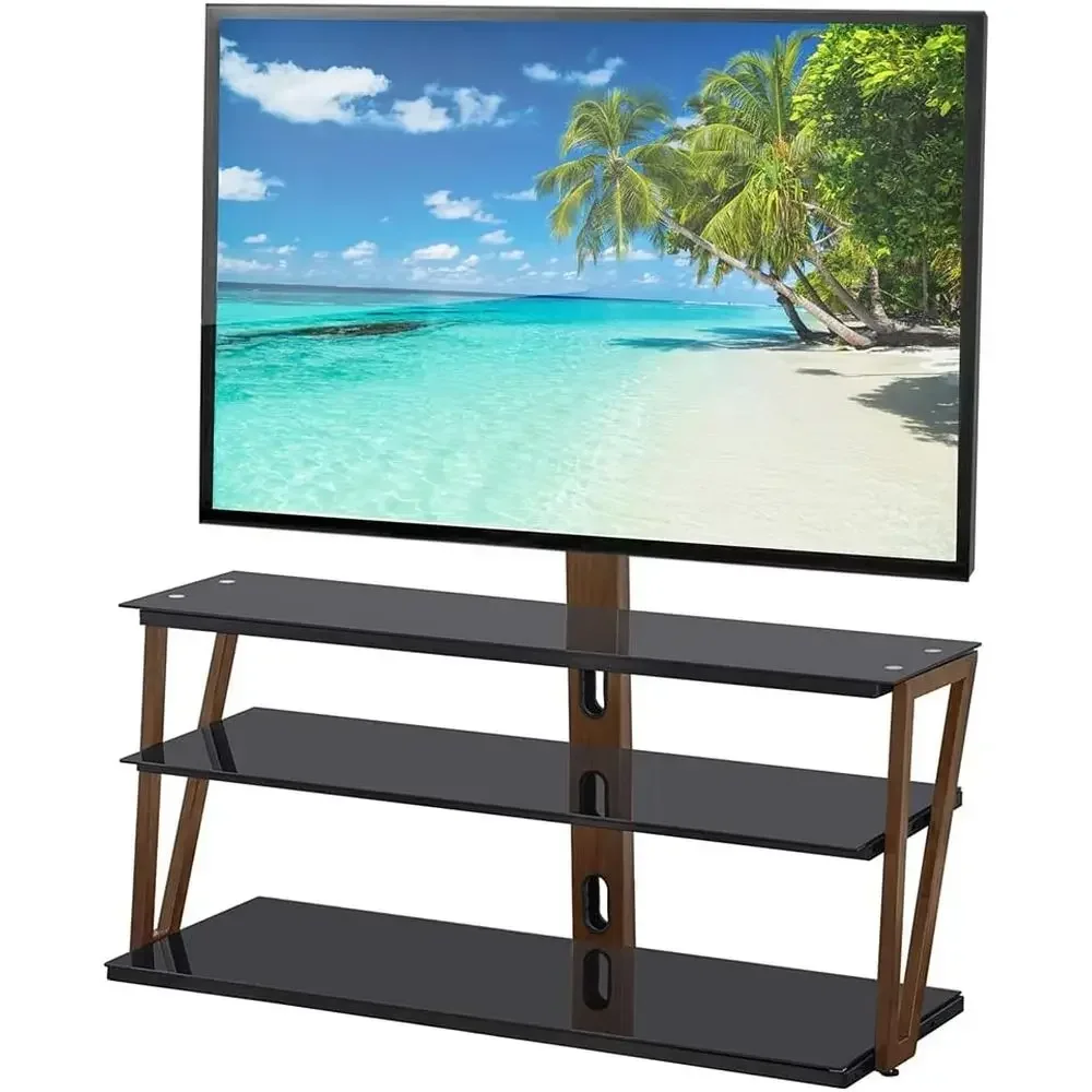 Suporte de TV de Vidro Temperado de 3 Camadas para TVs de 32-65 Polegadas com Gestão de Cabos e Armazenamento