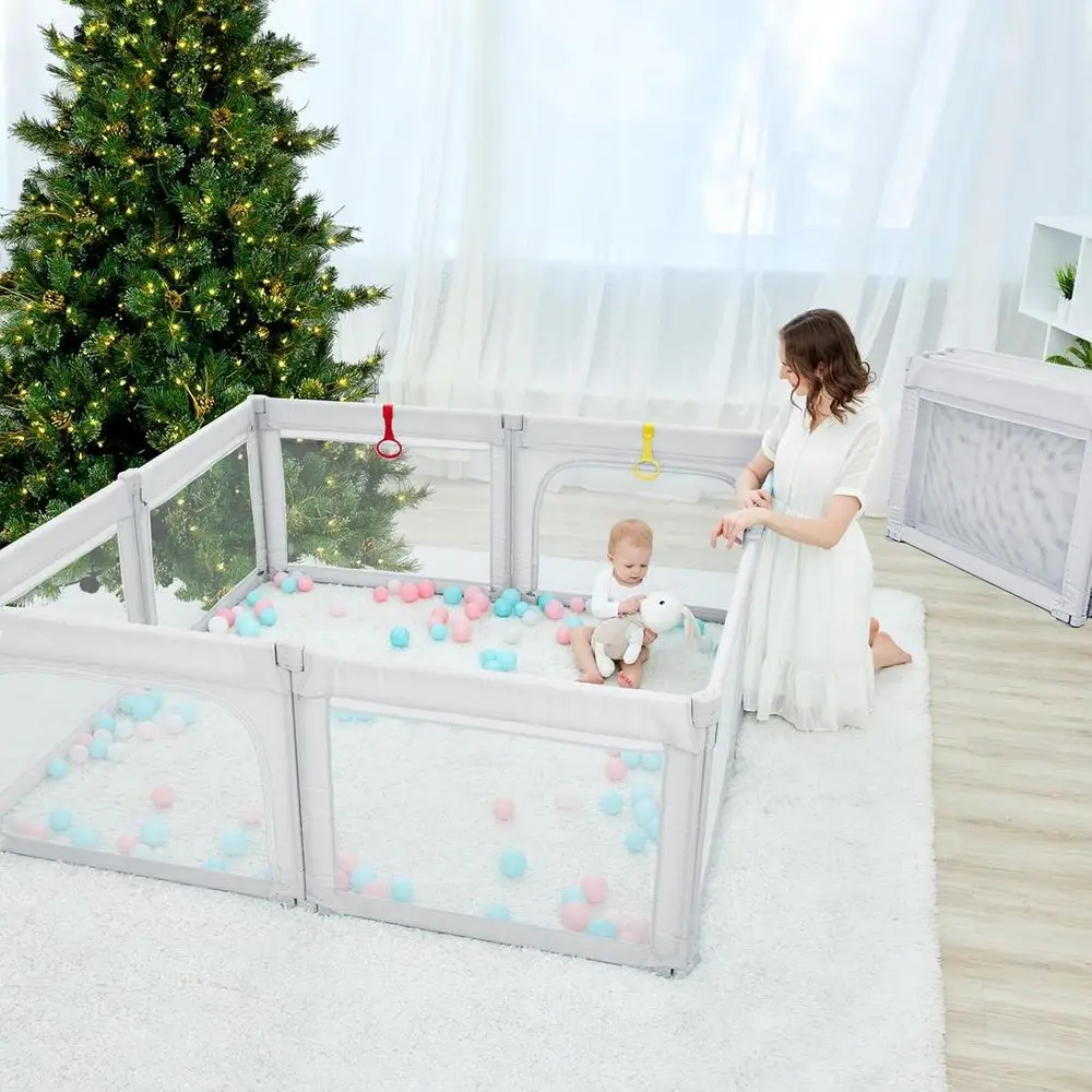 Atmungsaktiver Mesh-Laufstall mit 8 Paneelen, faltbar 71 x 79, Formflex, ohne Werkzeugmontage, tragbare Aufbewahrung für die Sicherheit von Babys im Innen- und Außenbereich,