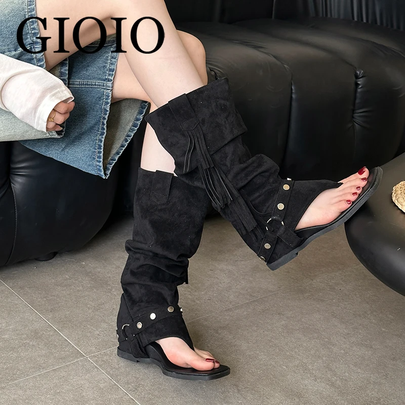 

Designer Women's Boots Clip Toe Open Toe Women Sandals Luxury Suede High Top Roman Sandal Outdoor Flip Flops Knee High Boots