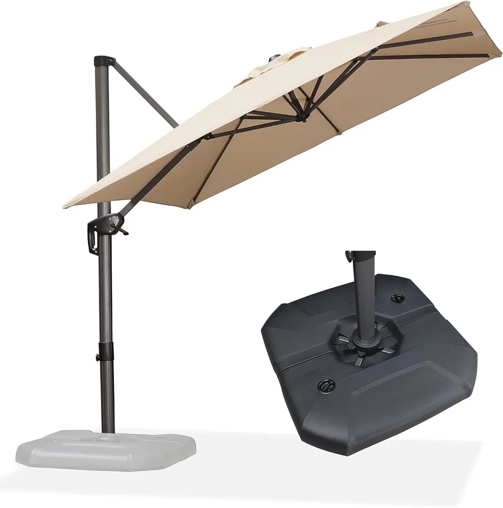 

8 Feet Square Cantilever Umbrella Patio Umbrella with Base Outdoor Umbrella Aluminum Offset with 360-degree Rotation