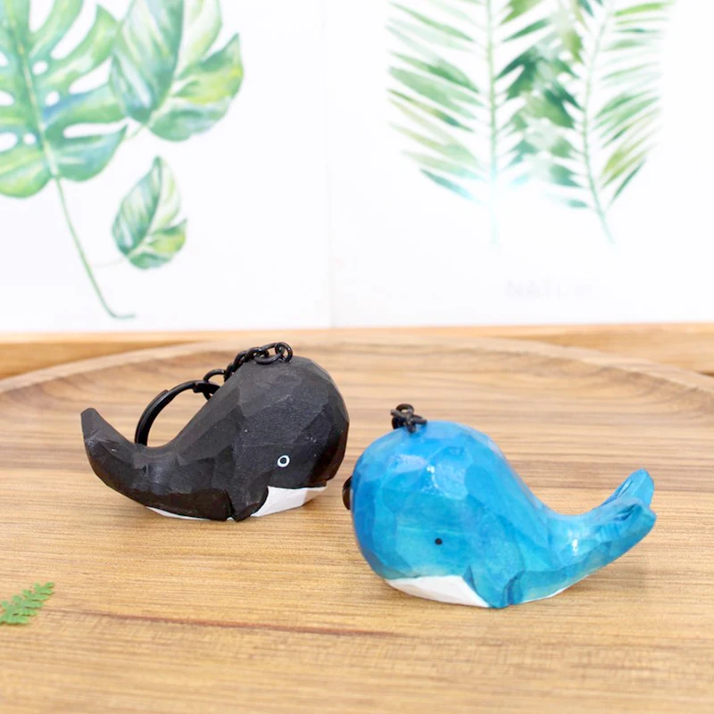 1pc Wooden Carving Whale Keychain Car Key Backpack Pendant Lovely Little Whale Handmade Keyring Women Men Birthday Gift Jewelry