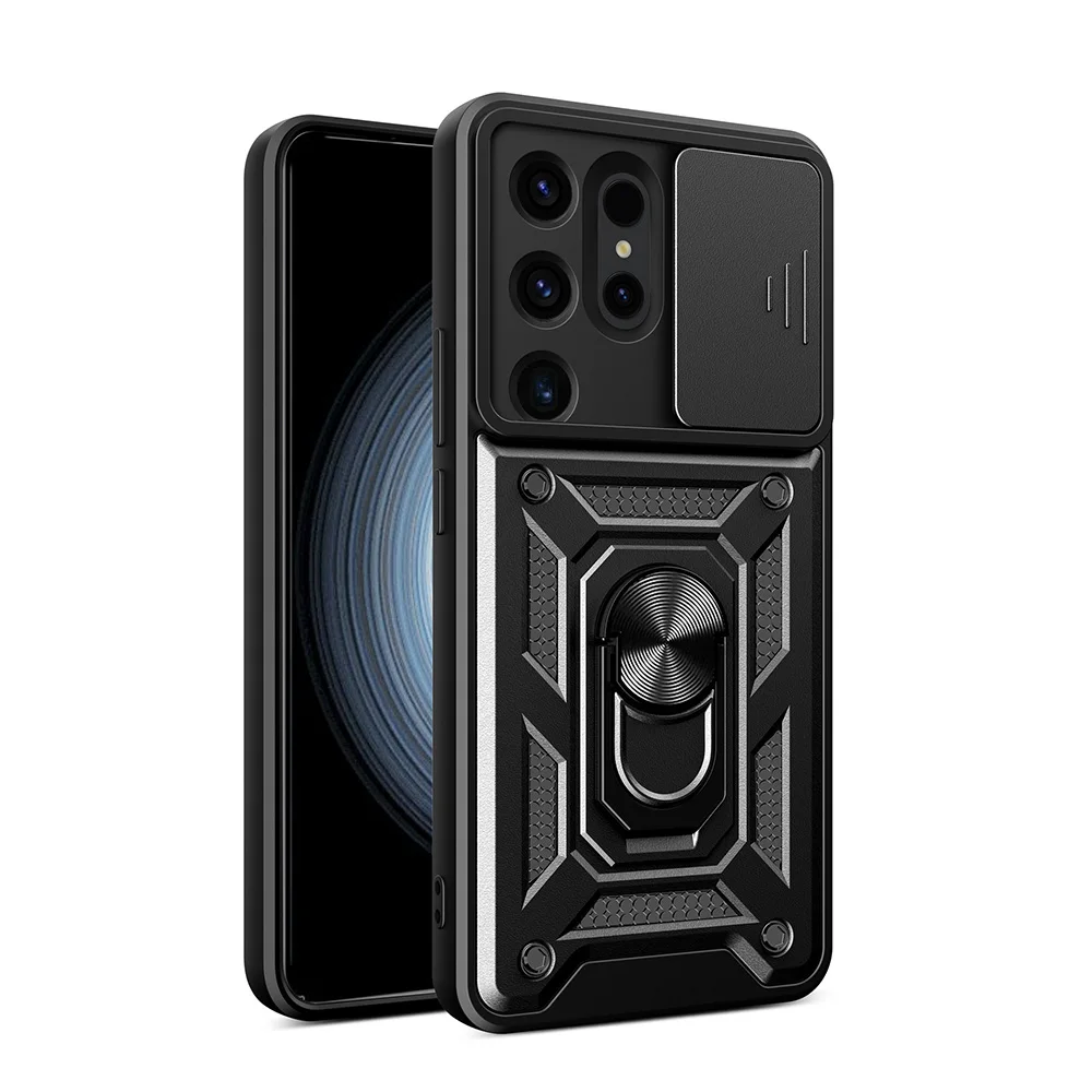 

For Samsung S26 S26+ S26 Ultra Case with Slide Camera Cover, Rotating Ring Kickstand, Military Shockproof, Magnetic Car Mount