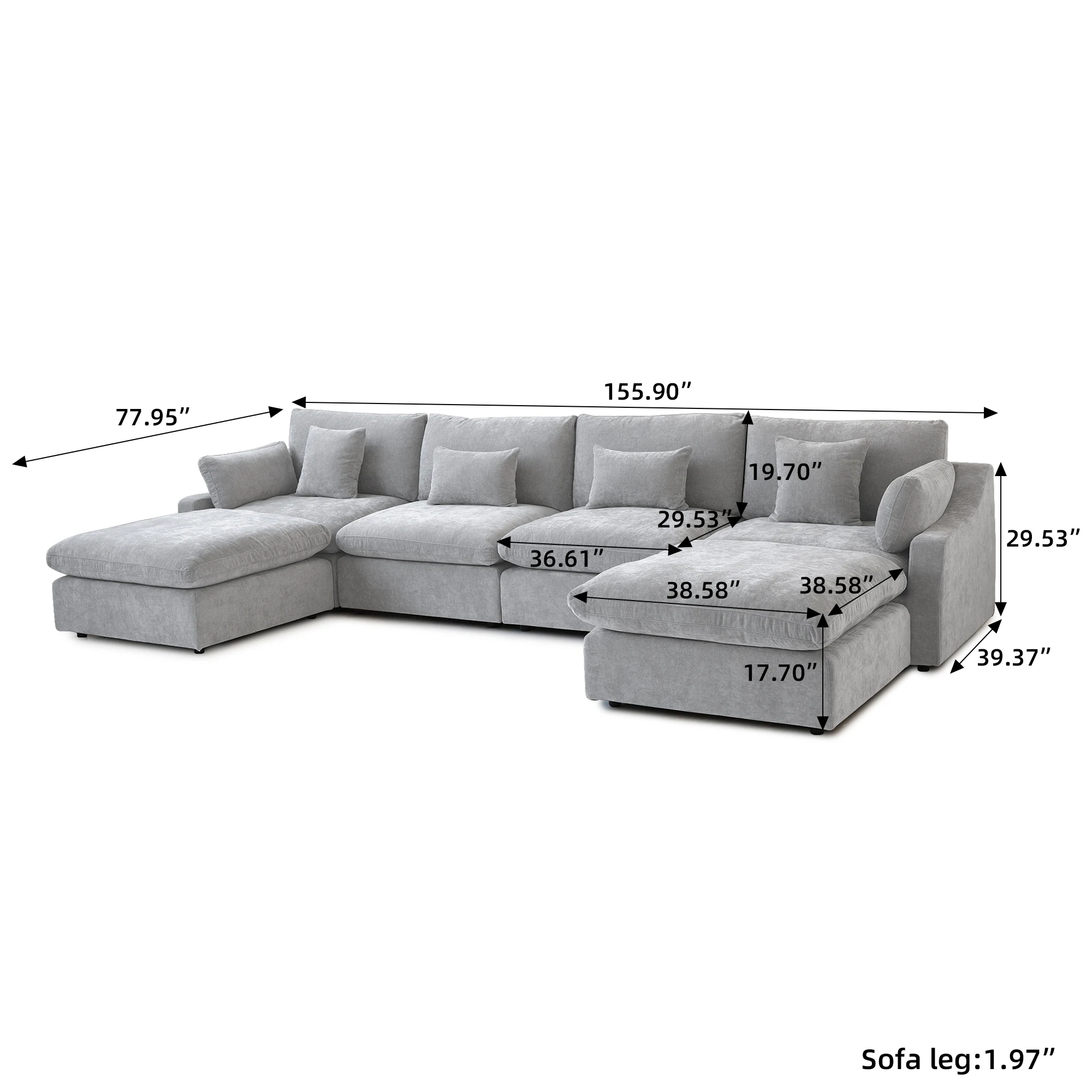 Sofa Modular Seksional untuk Ruang Tamu 160 inci, Sofa Cloud Isi Bulu Angsa Bentuk U dengan Ottoman, Sofa Modern 6 Dudukan yang Dapat Diubah