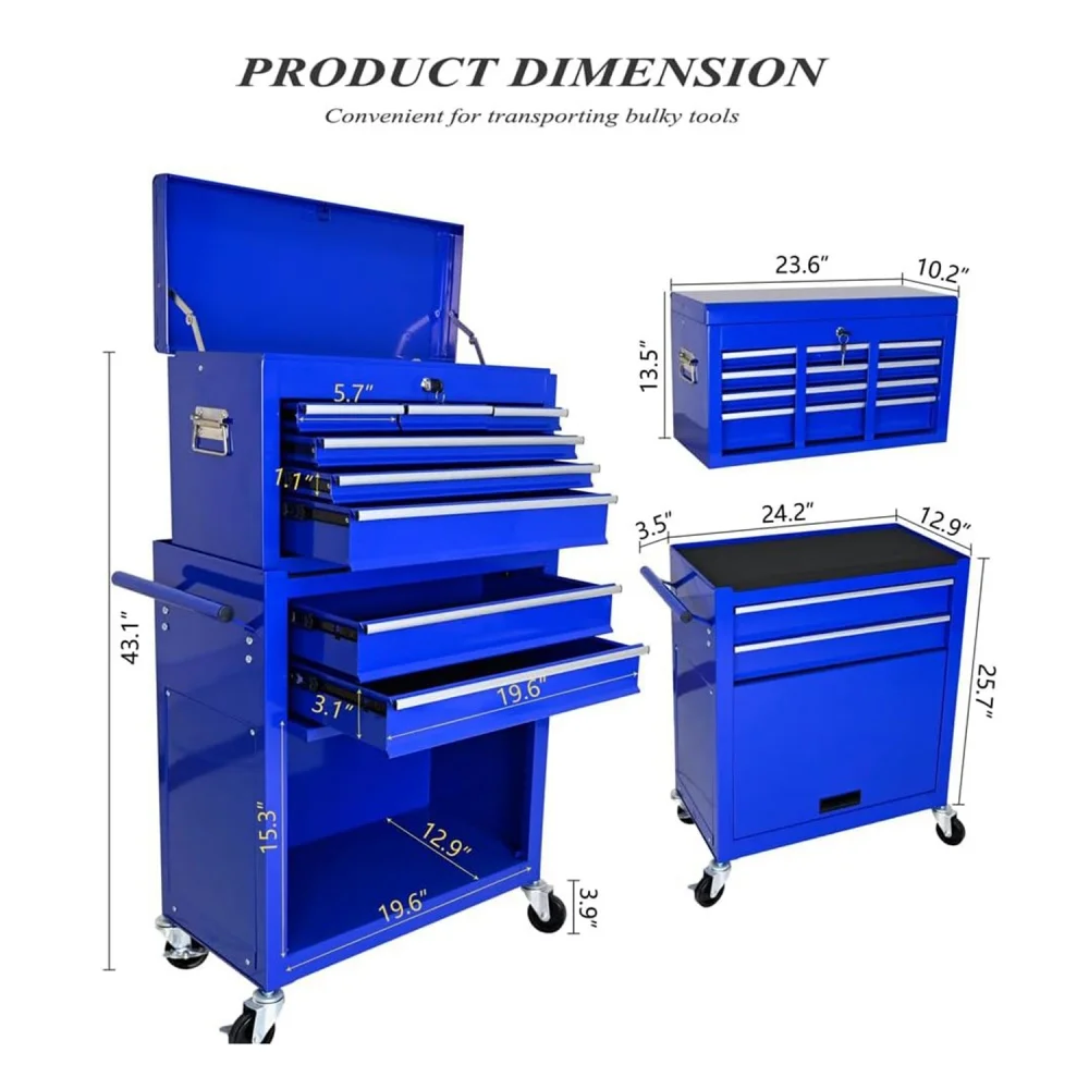 Tool Chest with Wheels&Drawer Rolling Tool Box with Tool Chest Drawer Organizer Tool Cabinet 8 Drawers