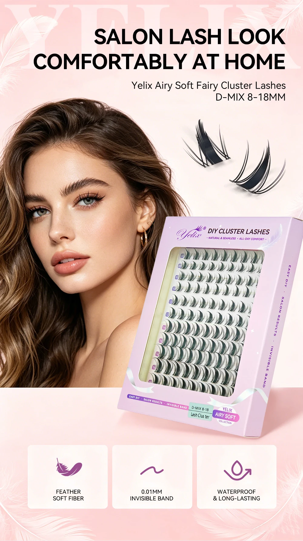 Yelix DIY Cluster-Wimpern Weiche Luftige Wimpernverlängerungen Großhandel für Schönheitssalons, Distributoren, Make-up- und Profisalons – Detail 1