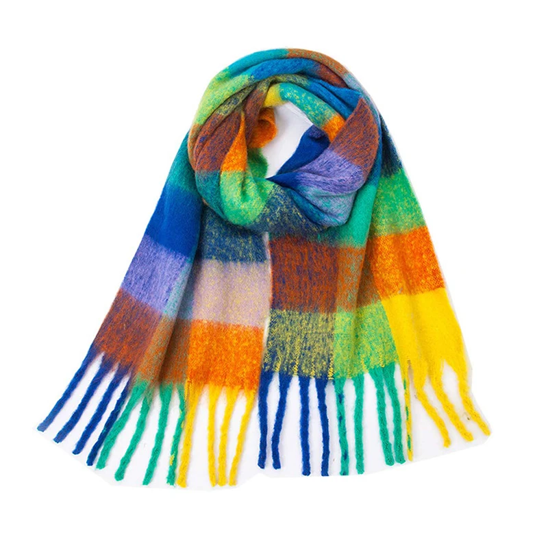 2024 Winter Thick Warm Scarf Women Cashmere Shawl and Wraps Pashmina Neckerchief Bufanda Female Rainbow Hairy Tessel Echarpe New