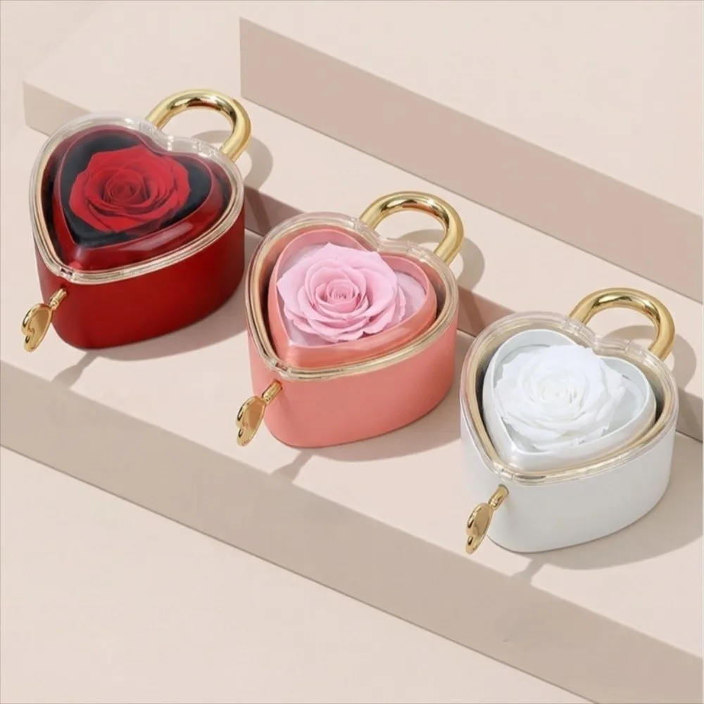 

Rotation Heart-shaped Padlock Jewelry Box Luxury Soap Rose Flower Finger Ring Box Dustproof Organizer Valentine's Day Gift Box