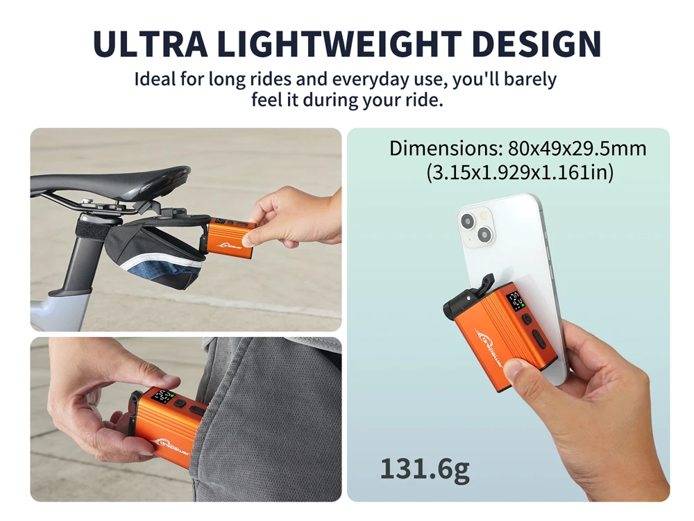 120 PSI Tragbare Elektrische Luftpumpe mit Anpassbarer Reifendruckanzeige für MTB und Rennräder mit Schrader- und Presta-Ventil – Detail 4