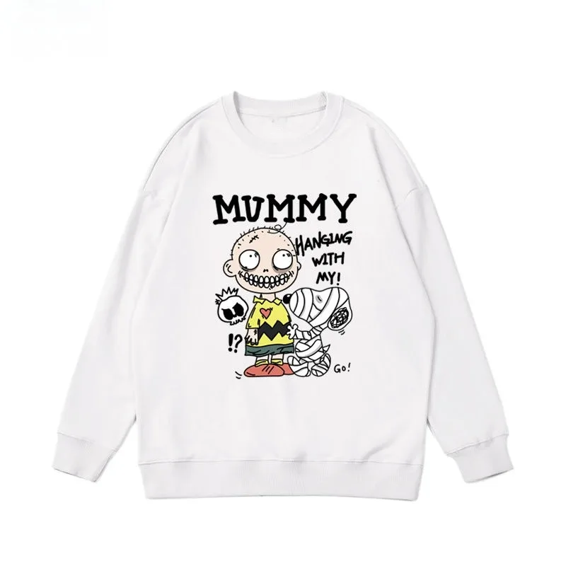 

Dark Round Neck Hoodie Cartoon Graffiti Bandage Snoopy Hip-hop High Street Long Sleeved Clothes Men Halloween Outfit Women
