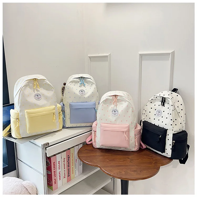 

Легкий тканевый рюкзак из нейлоновой ткани с пятиконечной звездой, милый школьный рюкзак для девочек, цветной столкновение, большой вместительный дорожный рюкзак