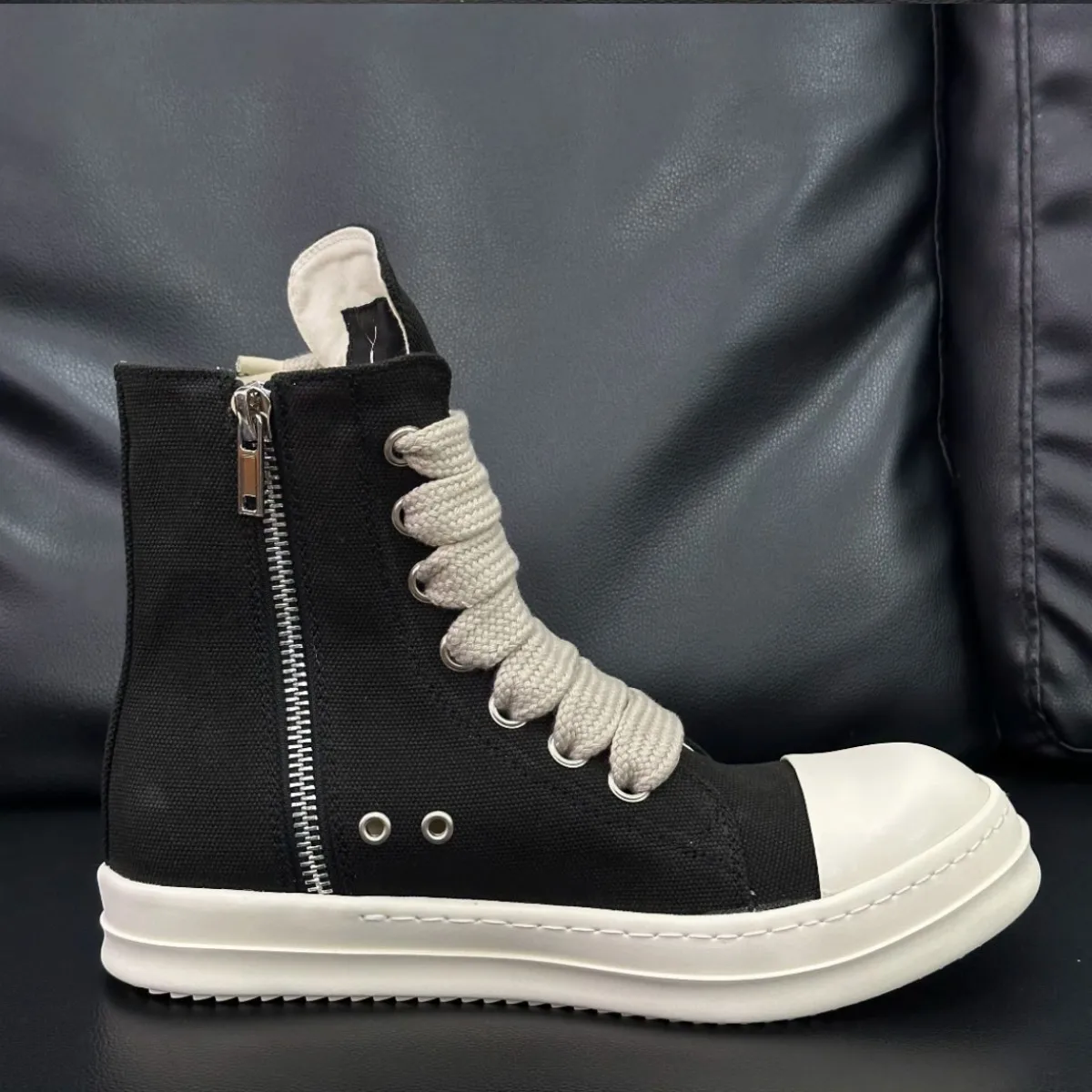 Black Canvas Shoe Men Boots Ro High Top Shoes Jumbo Laces Women Sneaker Casual Shoes Luxury Zipper Flat Shoes Ankle Boot