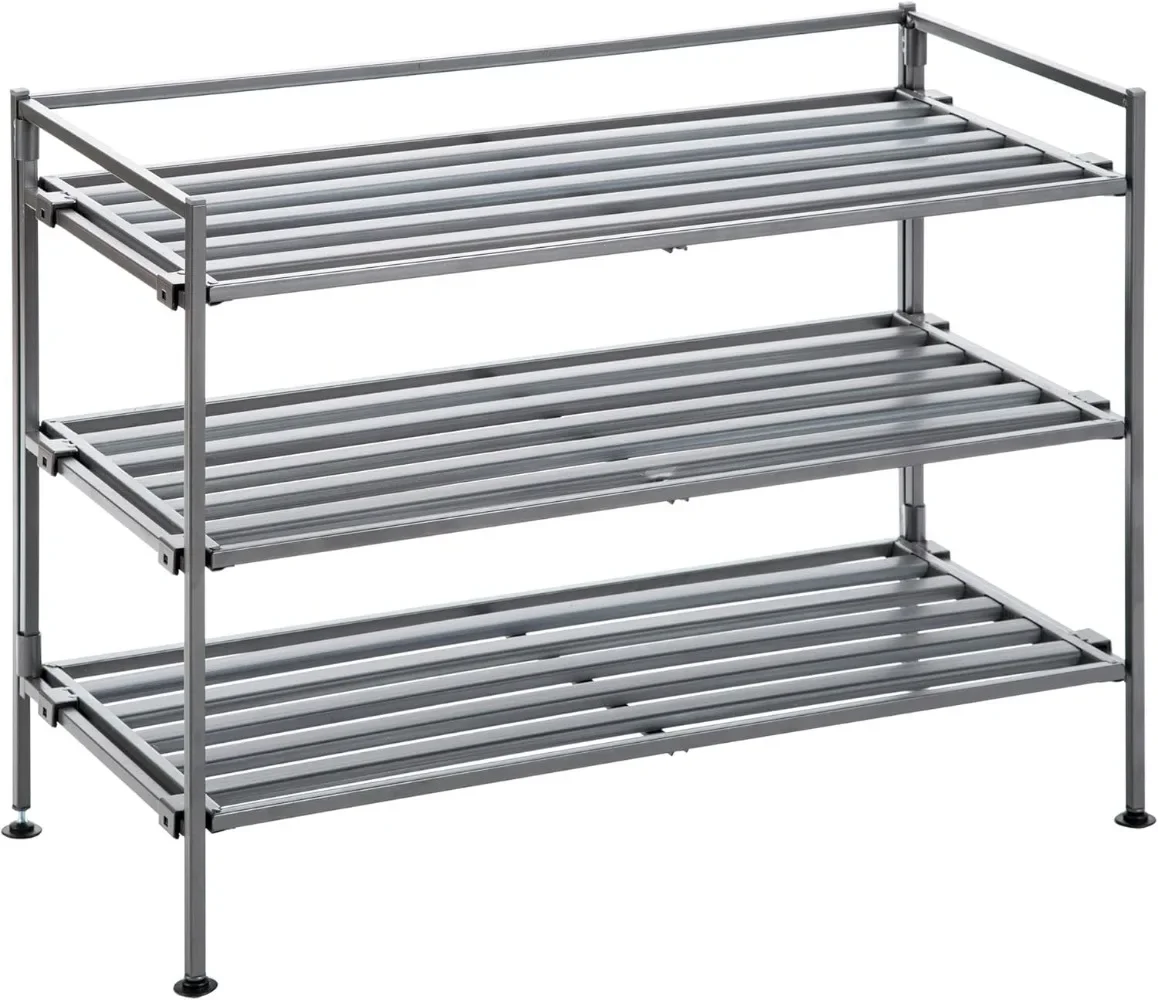 

Sturdy Freestanding Storage Shelf for Bedroom, Closet, Entryway, Dorm Room Organizer Stackable Durable Metal Shoe Rack Ash Gray