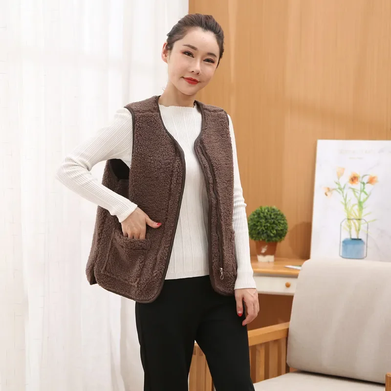 

Vests New Spring Autumn Women Button Waistcoat Lamb Hair Winter Thermal Warm Thick Fleece Vests Sleeveless Jacket Ladies Coats