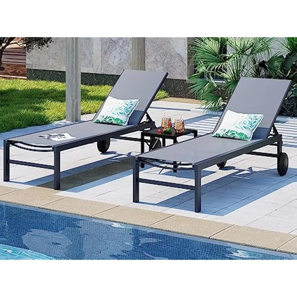 

Patio Chaise Lounge Set of 2, Pool Chaise Lounge with Arm,Outdoor Lounge Chair with 5 Adjustable Backrest,Sunbathing Recliner