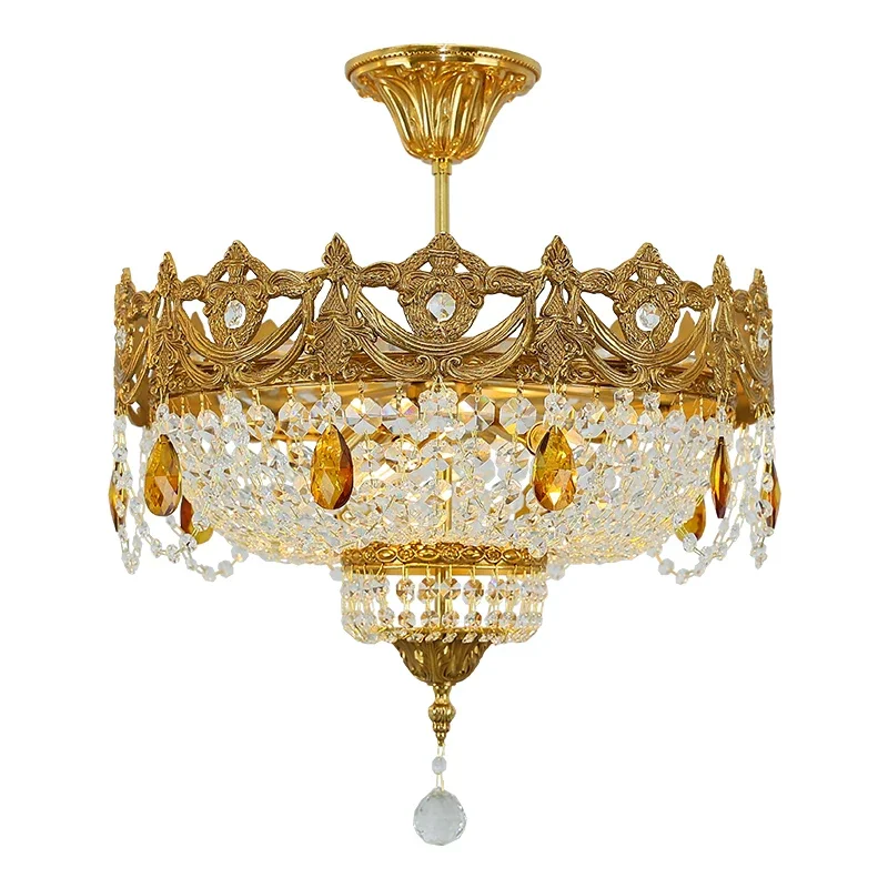 Classic Antique Brass Crown Home Lamp Turkish Ceiling Lamps K9 Crystal Ceiling Light