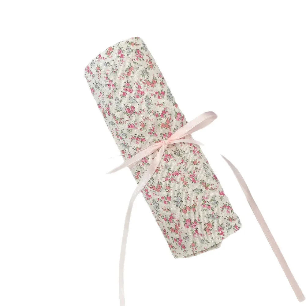 Fabric Floral Makeup Brush Storage Bag, Large Portable Cosmetic Pouch for Eyeshadow Brushes & Eyebrow Pencils, Desktop Organizer view 6