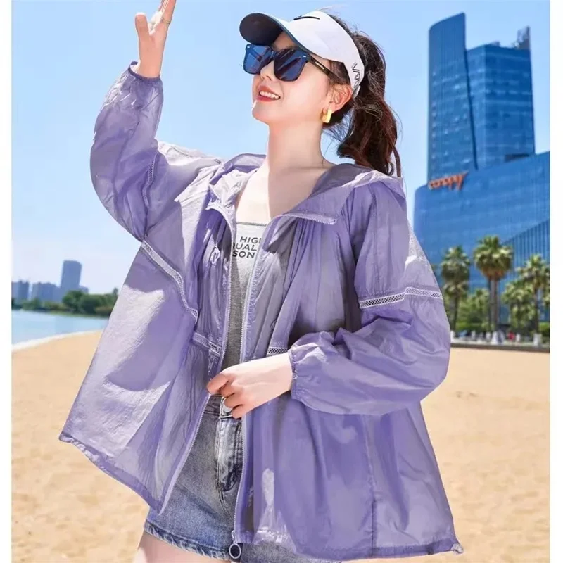 Sun-Protective Clothing Jacket Women's Trend Thin Breathable Summer 2024 New Sunscreen Coat Fashion Overcoat Hooded Tops Female