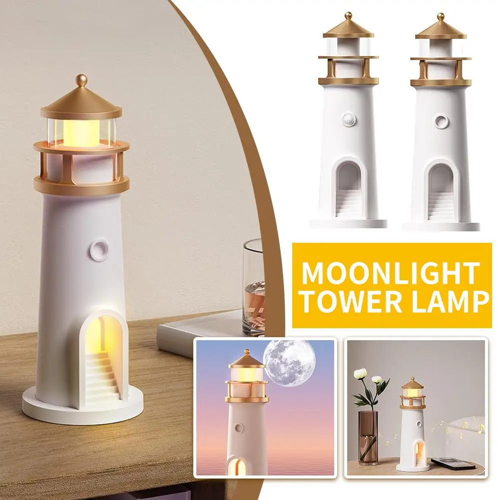 Lighthouse Ambient lights Moon Projection Light Dimmable Music Bluetooth Decor Night Sensor Lights Desktop Gift Christmas M X0S2