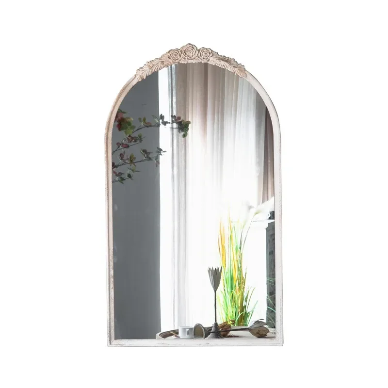 

French retro full-length mirror wall hanging solid wood old bedroom