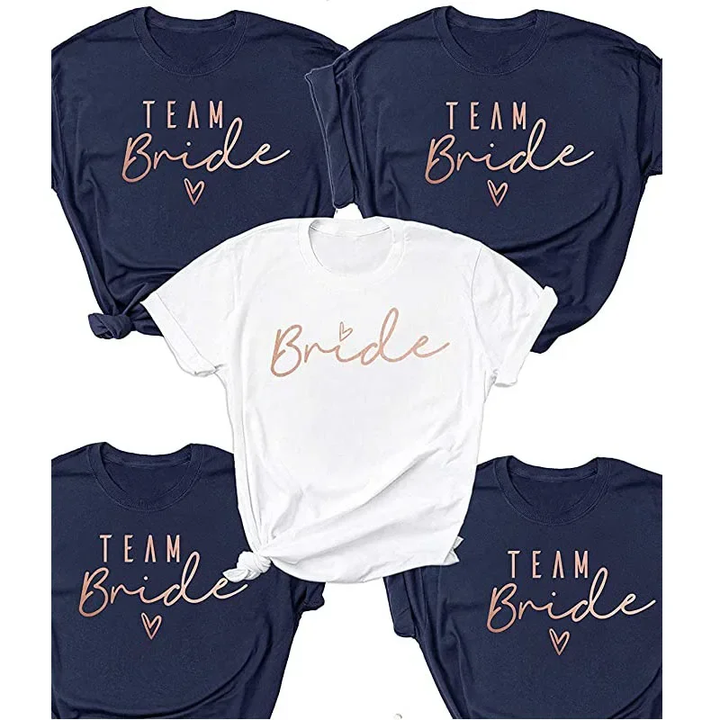 

Team Bride Bachelorette Party Shirts Wedding Bridal T-Shirt Women's Fashion Crew Neck Clothes Bridesmaids Costume Proposal Gift