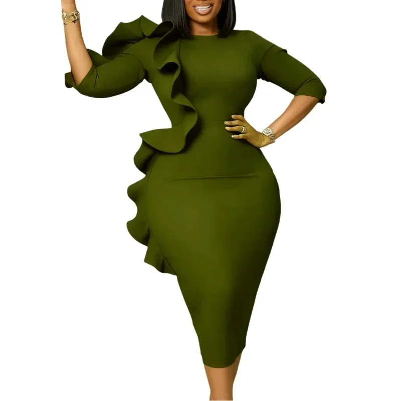 

S-3XL, весна-лето 2026, модные женские облегающие платья миди из полиэстера с рукавами 3/4 и круглым вырезом, вечерние вечерние наряды, африканская одежда
