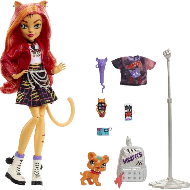 Original Monster High Cat Toralei Stripe Sammlerpuppe mit Haustier und Zubehör Mädchen Spielhaus Spielzeug Weihnachtsgeschenk