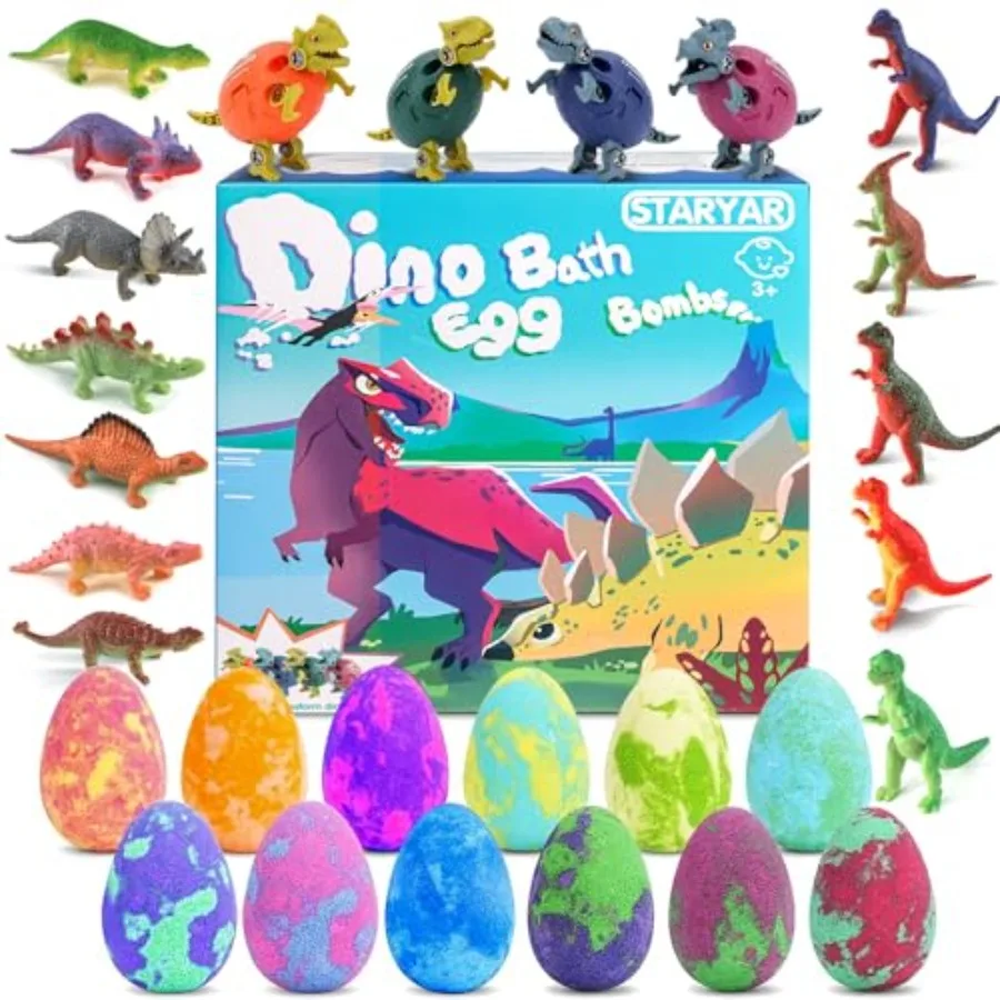 Bath Bombs for with Surprise Toys Inside - 16 Pack Organic Dinosaur Bath Bombs Gift Set, Dinosaur Toys for Kid 3 4 5 6 7 8 9 Ye