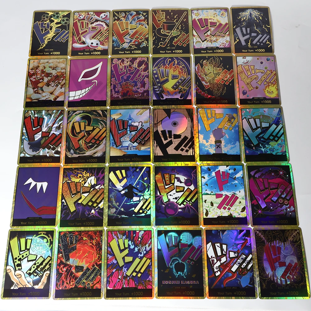 PROXY Anime One Piece tarjetas láser esmeriladas OPCG versión en inglés tarjetas de habilidad, réplica de póster juego japonés tarjetas de colección de Anime