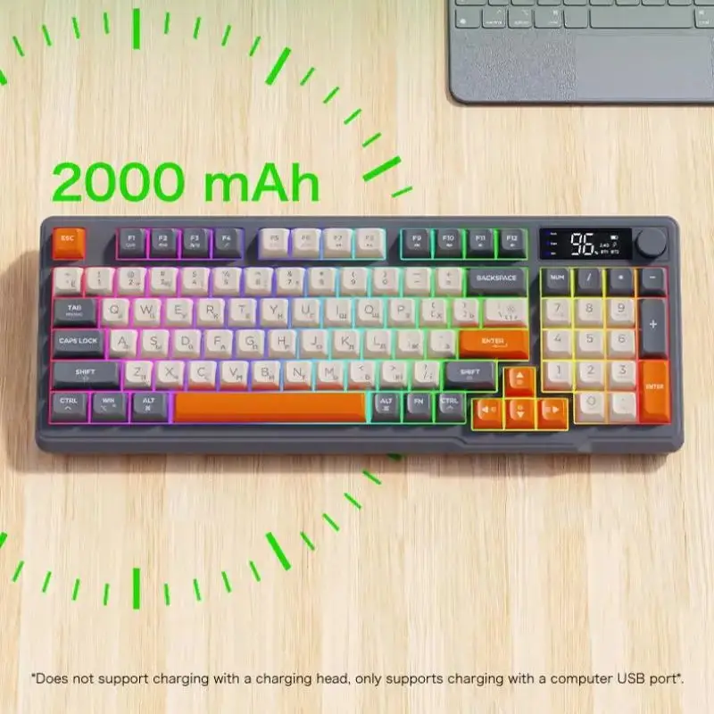 96 Key Russian Wireless Keyboard 2.4G/Bluetooth Dual Mode Connection RGB Backlight Rechargeable Screen display Mute Keyboards