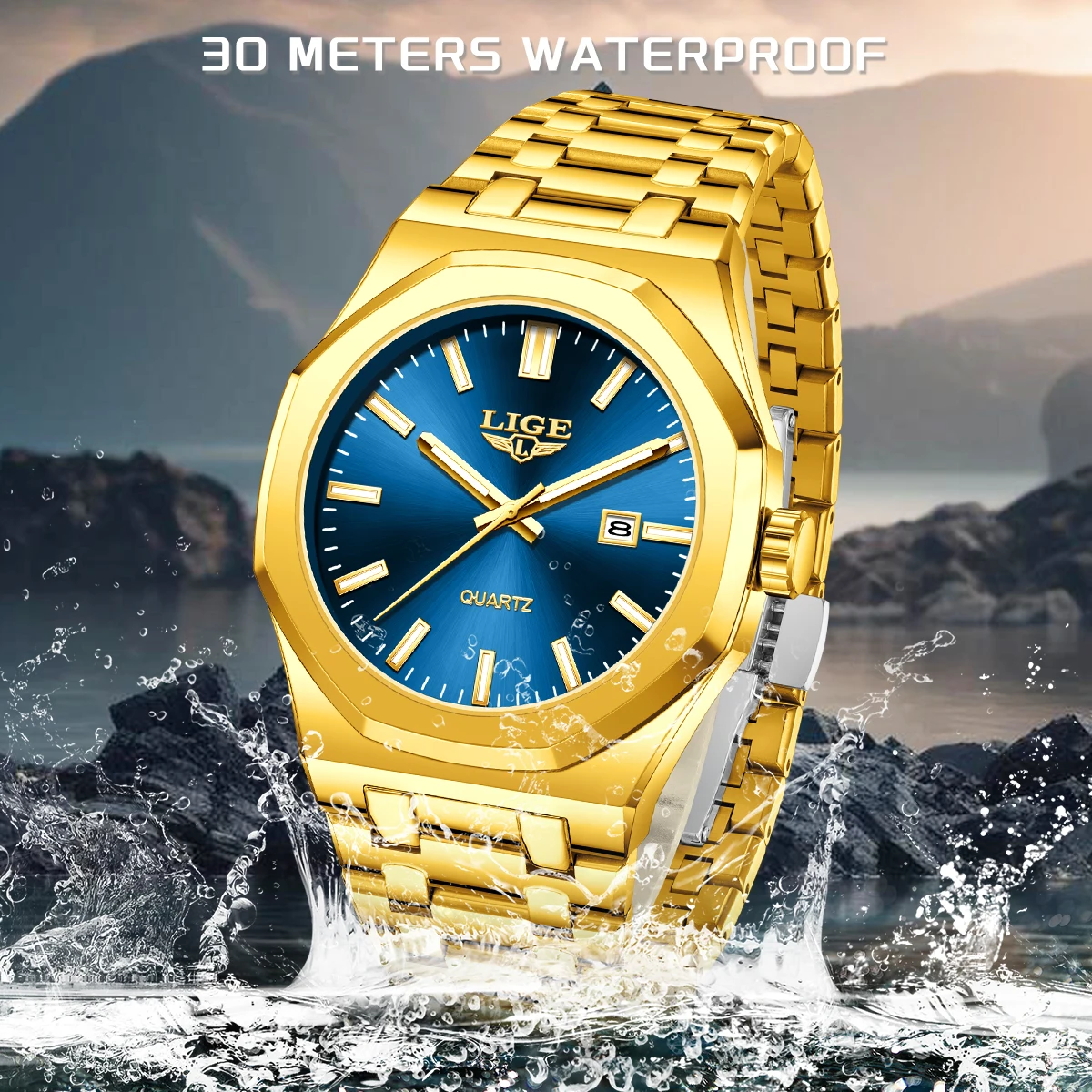 

LIGE оригинальные часы лучшего бренда для мужчин со светящейся датой, мужские наручные часы из нержавеющей стали, классический деловой водонепроницаемый японский механизм