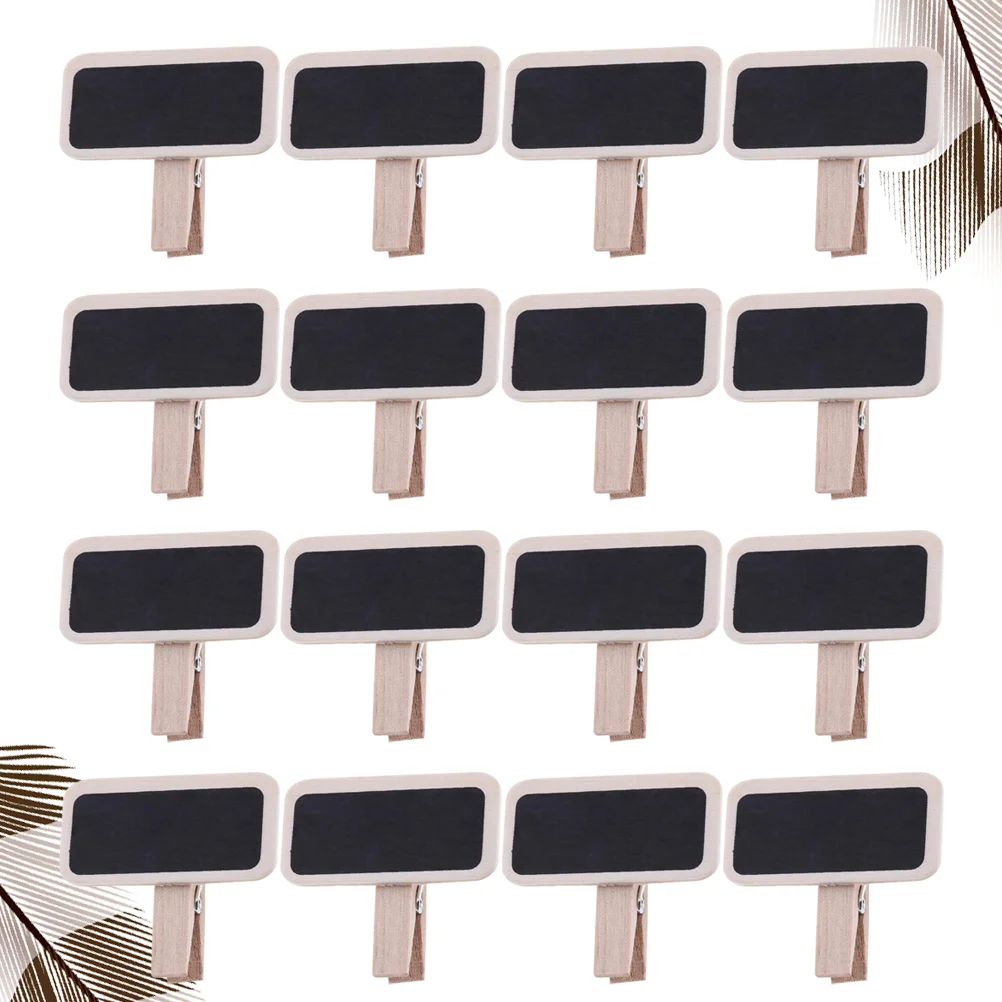 50 Pcs Small Chalkboard Clips Blackboard Message for Kids Rectangle Wooden Bamboo Mini