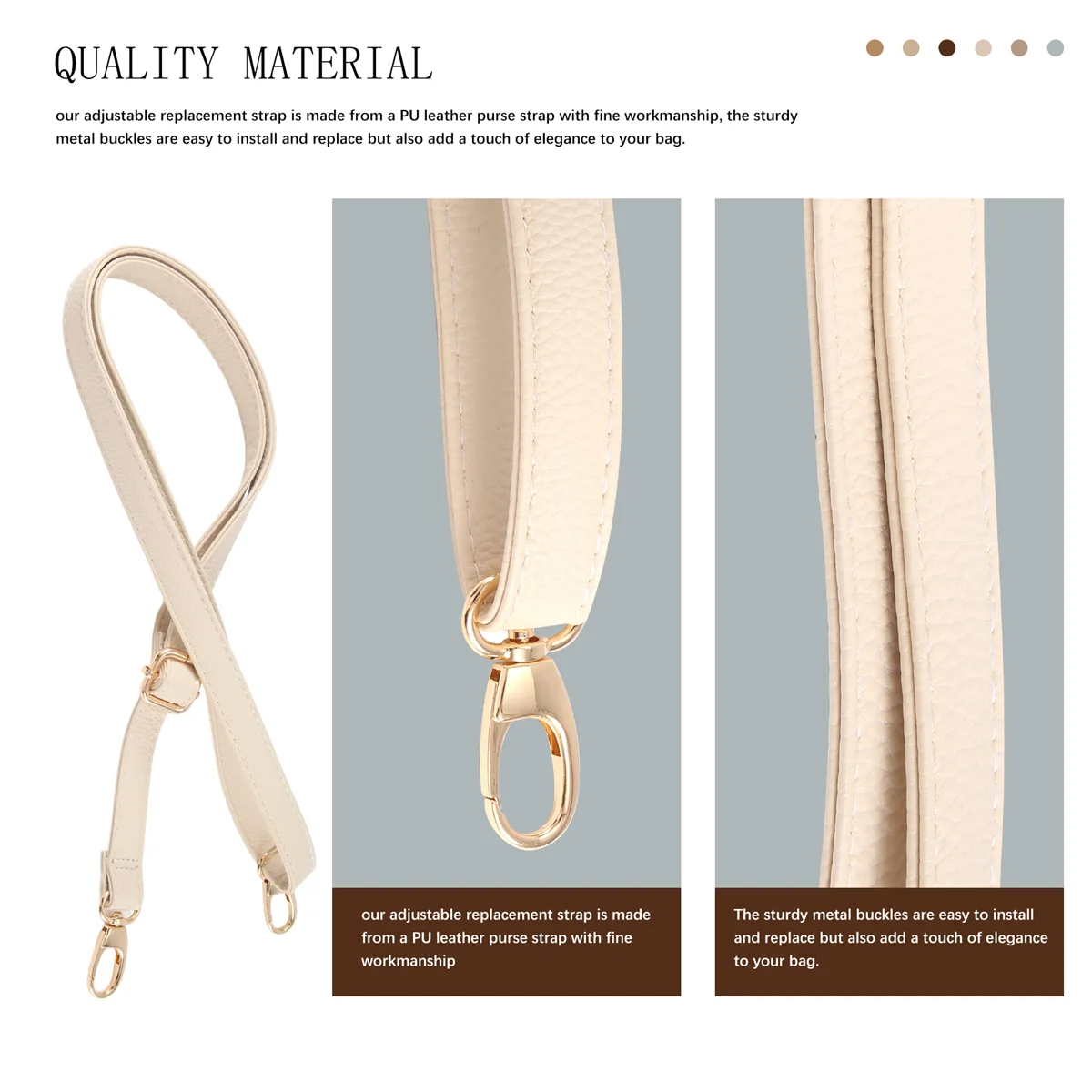 ABQR DIY حقيبة جلدية بديلة بحزام كتف ومقبض للجسم قابل للتعديل 140*2 سم، بيج