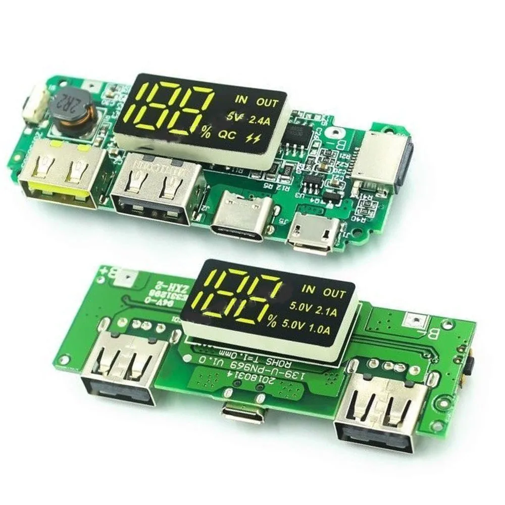 18650 lithium battery digital display charging module TYPE-C Micro USB 5v2.4a 2A dual USB output band display booster module