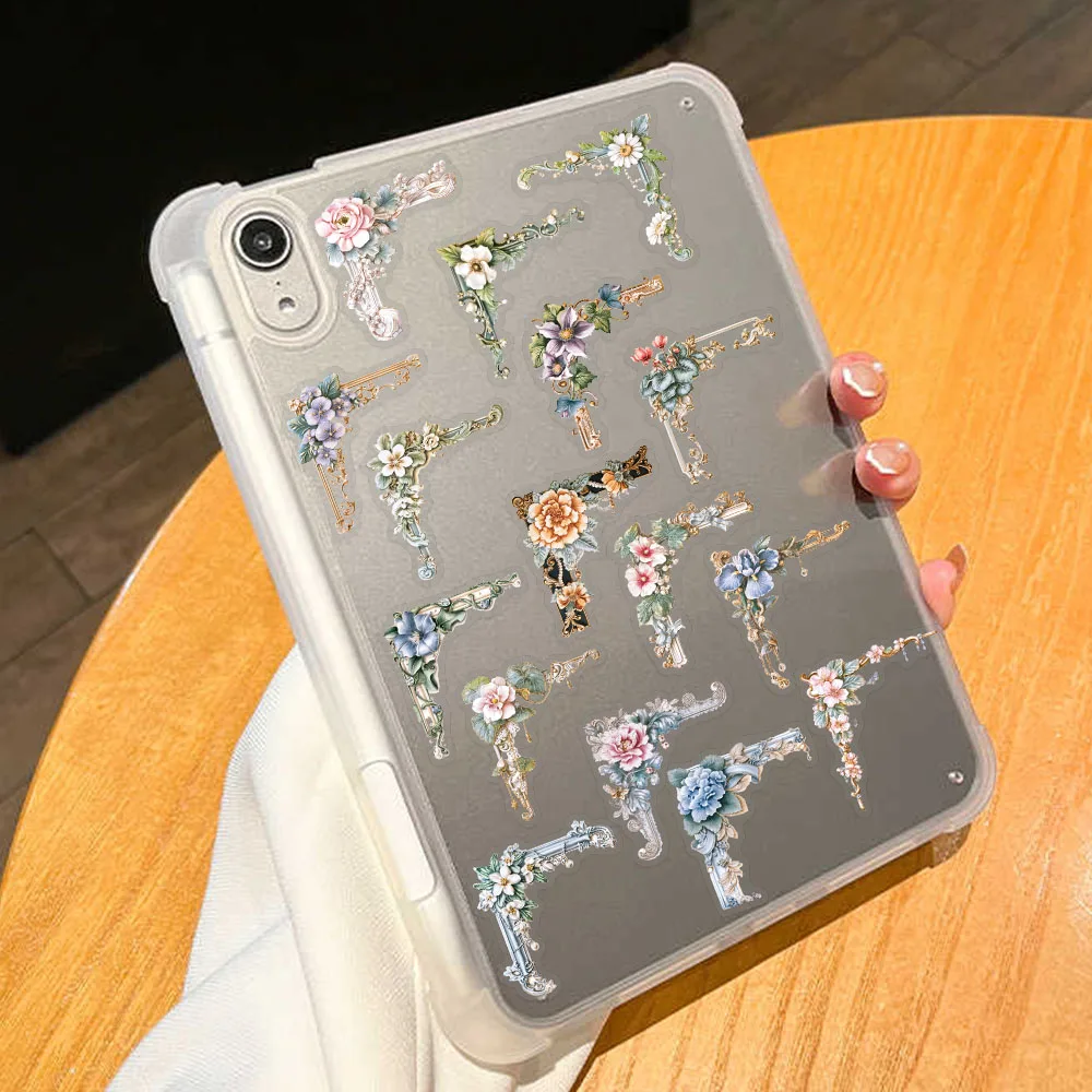 50 stücke Retro Blume Rahmen PET Aufkleber Aufkleber Für Telefon Laptop Notebook Kühlschrank Gitarre DIY Ästhetische Transparente Aufkleber – Detail 13