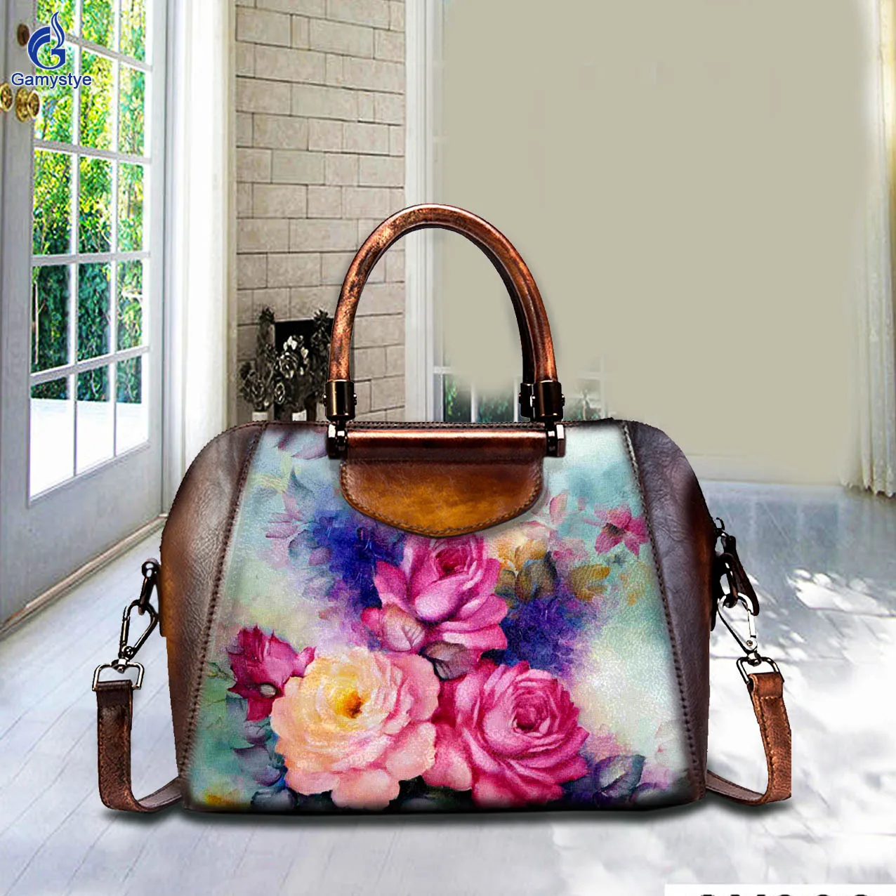 

Personalizar bolso Art Hand Painted Rose Bags Genuine Togo Leather Women Bags Designer Crossbody Handbags Female Messenger Totes