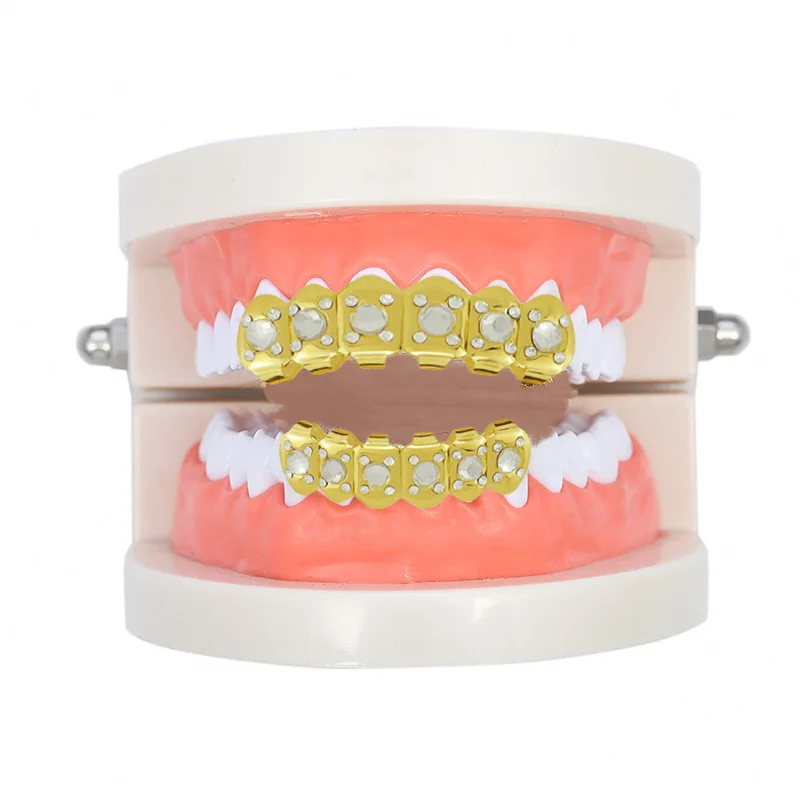 18k Gold Plated CZ Small Single Tooth Hip Hop Grill Halloween Teeth Grillz Caps Set For Christmas Gift