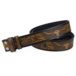 Echtes Leder Gürtel für Mann Kein Schnalle 3,8 cm breite Rindsleder Tang Gras Kuh Adler Muster Western Cowboy Gürtel