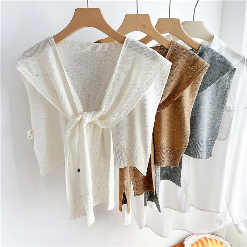 Solid Sequin Shoulder Protection Warm Shawls Detachable Collars Scarf for Women Blouse Shirt Dress Vest Shawl Wraps Scarves