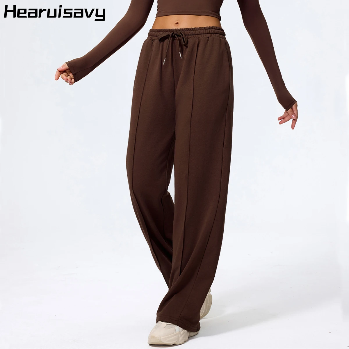 

Спортивные брюки Hearuisavy для женщин: повседневные, для активного отдыха, бега, тренировок, йоги, длинные, прямого кроя, с карманами на шнурке, для спортзала