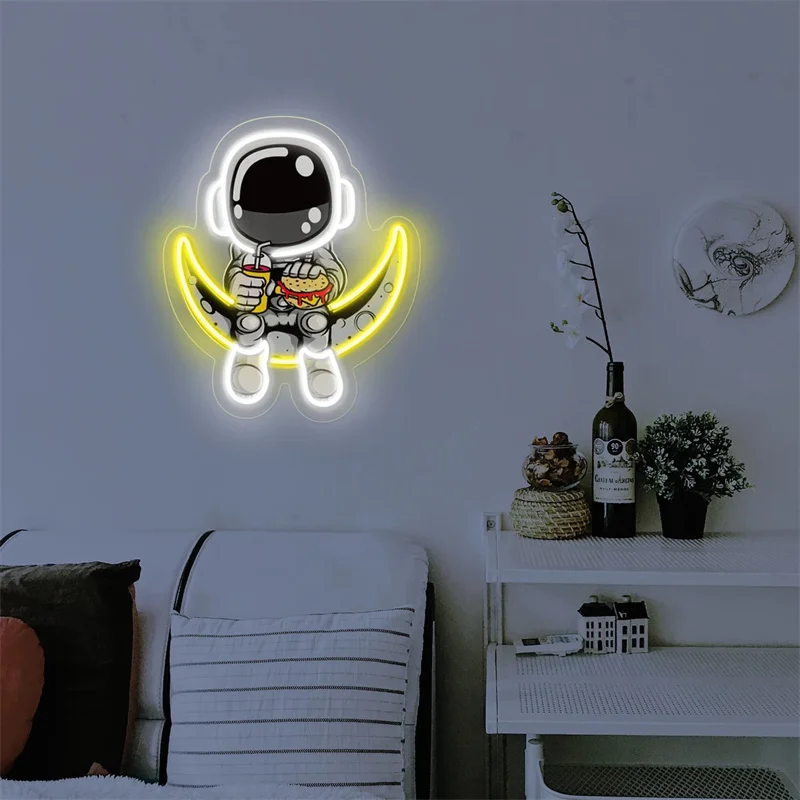 

Astronaut Artwork Neon Sign, UV Print Acrylic Led Neon Sign, Handmade Astronauta Hamburger Moon Neon Sign for Kid Bedroom Decor