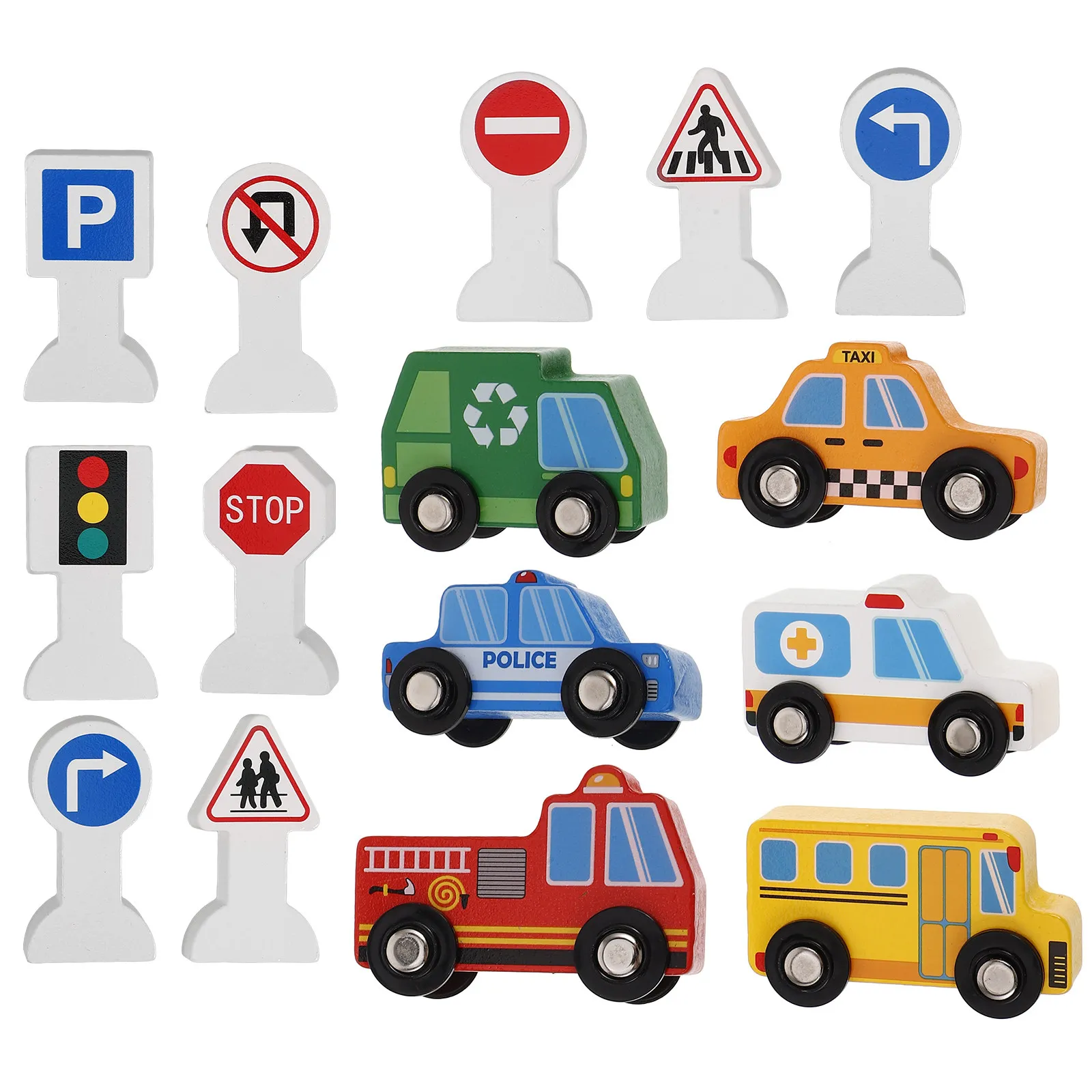 

1Set Wooden Vehicles Construction Playset Safe Educational Kids Wood Car Playthings Road Traffic Signs Creative Cognitive