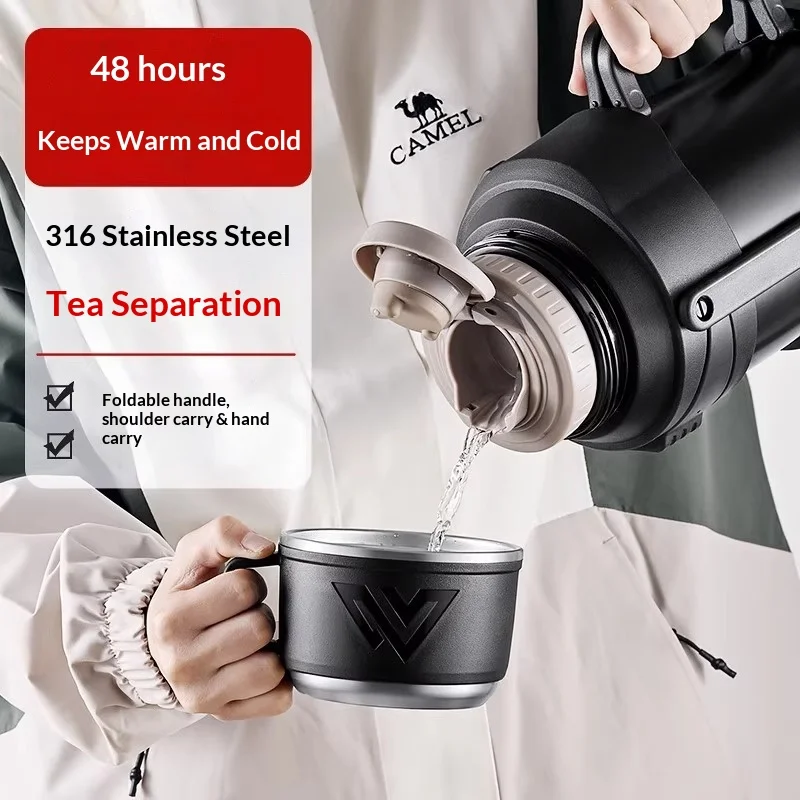 316 Stainless Steel 1L Insulated Travel Bottle Large Capacity Vacuum Flask Leak Proof with Handle for Sports Outdoor