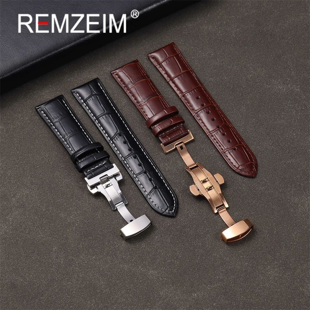 Embossed Leather Strap with Butterfly Clasp Replacement Men Watch Band 18mm 20mm 22mm 24mm Bracelet Watch Accessories image 3