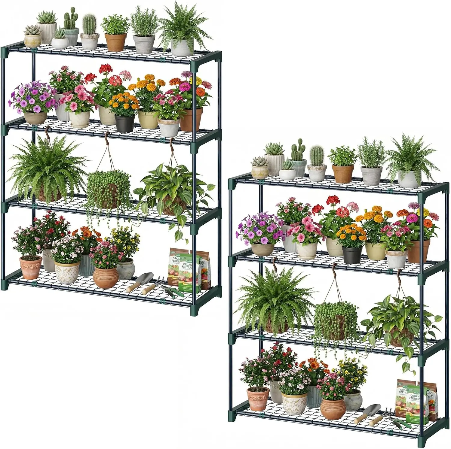 

4-Tier Extra-Wide Portable Greenhouse Shelves, 35x12x42 Inch Rustproof Metal Plant Stand Rack for Outdoor Gardening