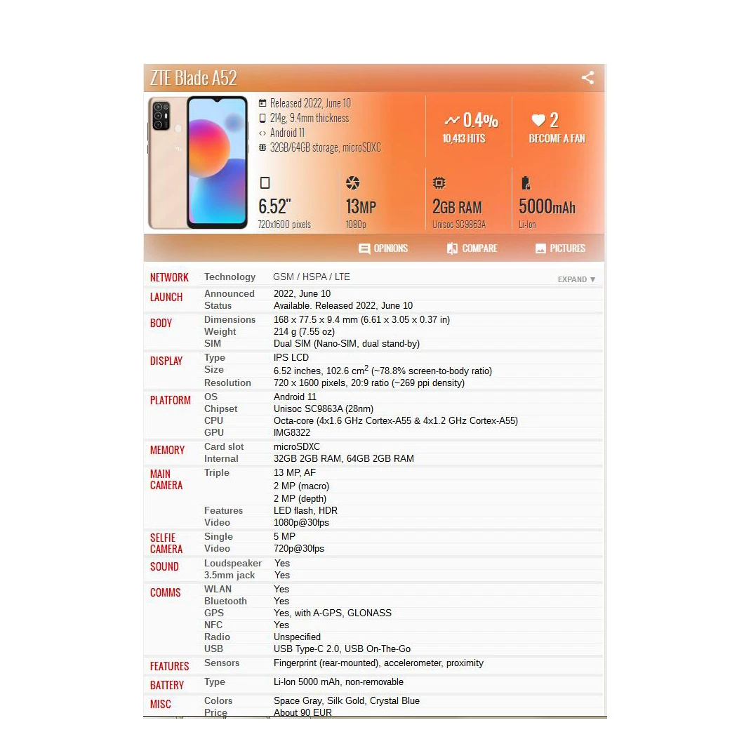 Originele Voor Zte Blade A52 Lcd Touch Screen Digitizer Vergadering Reparatie Onderdelen Voor Zte A52 Lcd Display