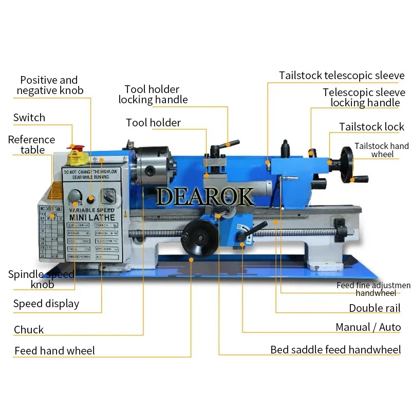 MX-0618 Multifunction Mini Lathe 220V Instrument Digital Display Lathe Beads Machine Wood Metal Processing DIY Essential Machine